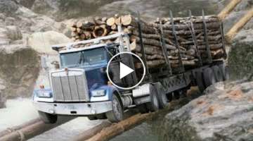 Dangerous Fastest Skills Logging Wood Truck Compilation, Heavy Equipment Truck Operator Working