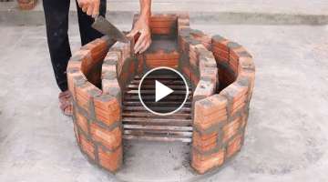 Build a beautiful smokeless wood stove with red bricks and cement