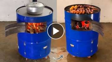 Outdoor wood stove_ Unique creative ideas from cement and old non iron barrels