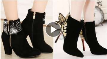Super Exotic And Luxury Rhynston Embalisn Chunky High Heels Stiletto Women Ankle Boots Shoes Desi...