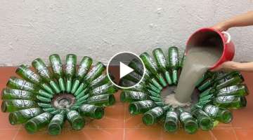 Creative Diy Glass Bottles Decor & Craft Ideas . Make Coffee Table And Flower Pots At Home .