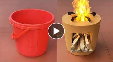 The idea of making firewood stoves from cement and clay with plastic bucket molds